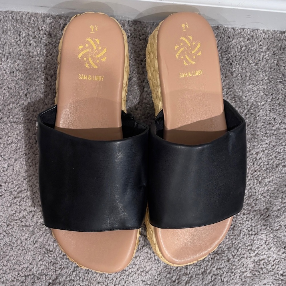 Sam & Libby Ingrid Espadrille Slide Platform Sandal, Black/Tan, Women's 9.5 NEW - Picture 3 of 13